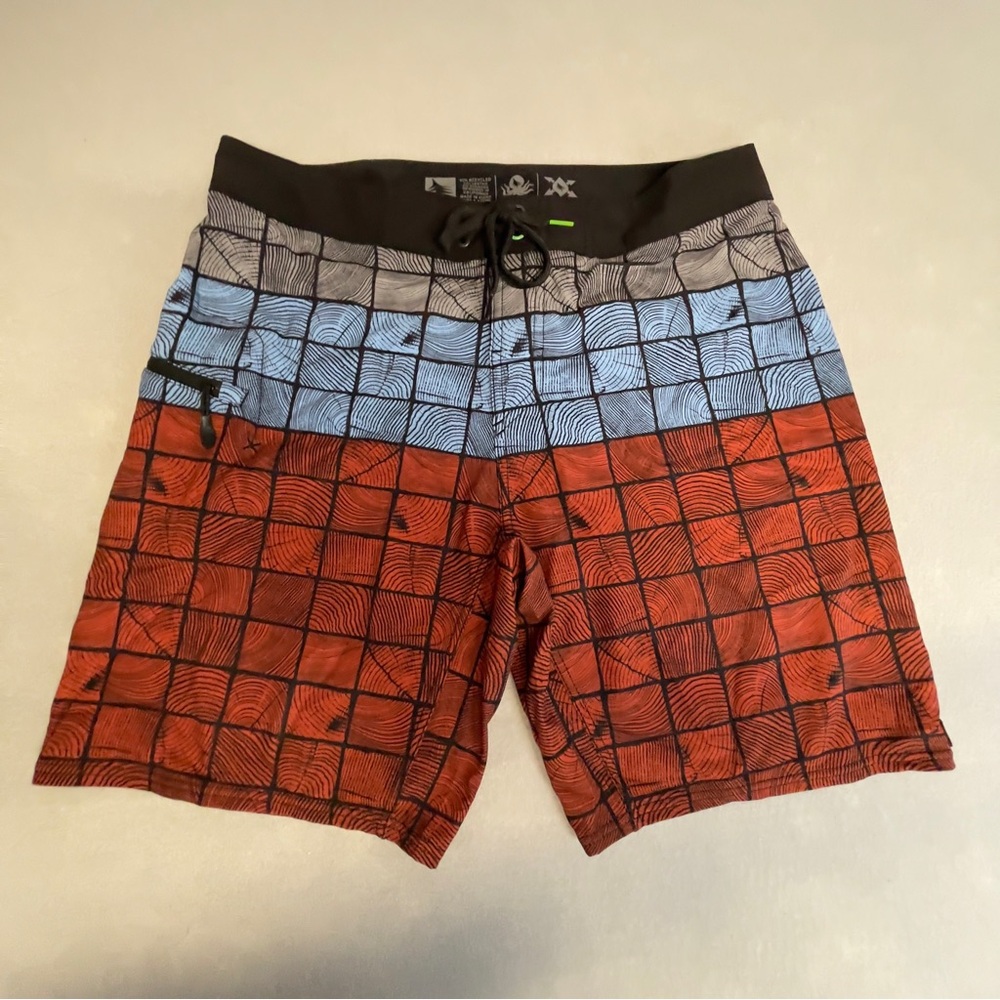 Hippy Tree Board Surf Swim Shorts. Lightweight Size 36 Geometric Pattern Travel